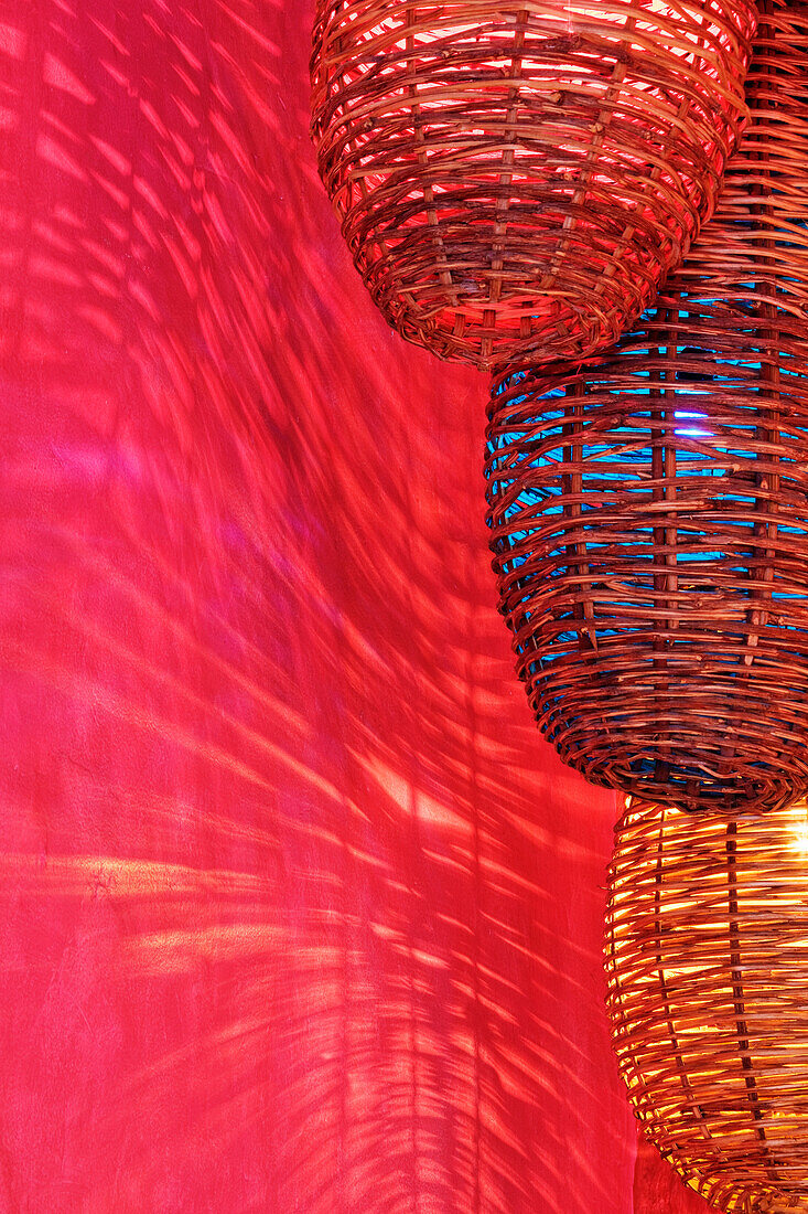 Wicker Light Shades and Pink Wall, Oaxaca, Mexico