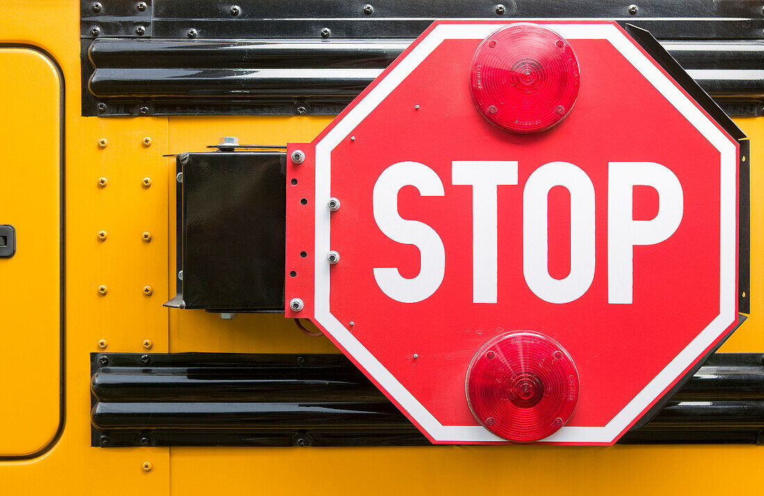 Stop Sign on School Bus, Seattle, Washington, USA