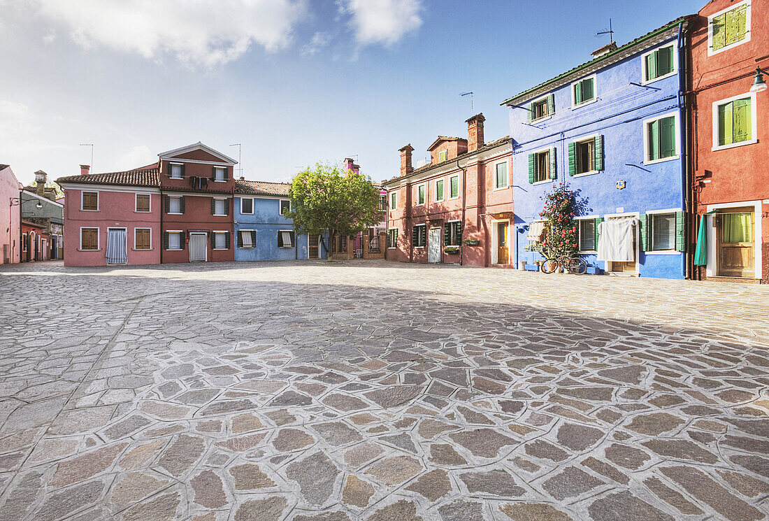 Colorful Homes Surround a Flagstone Plaza, Venice, Italy
