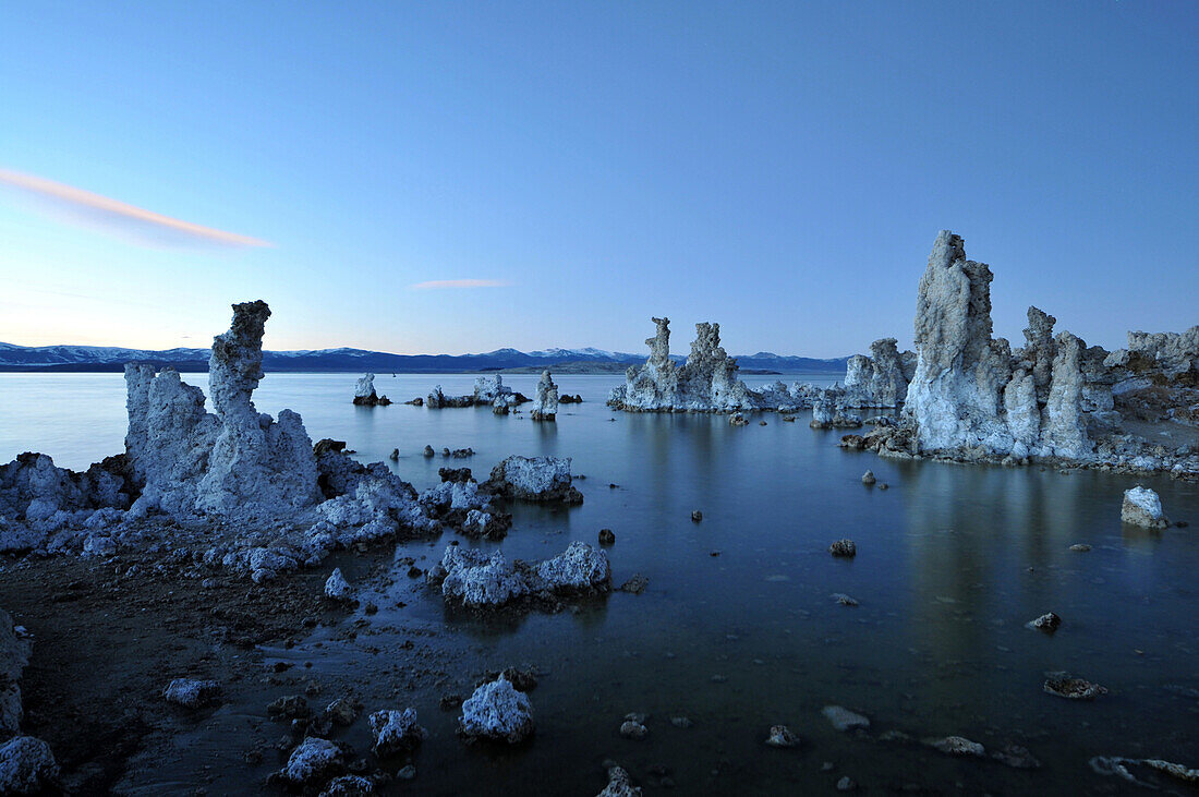 Limestone formations at a lake in the evening, Mono Lake National Monument, California, USA, America