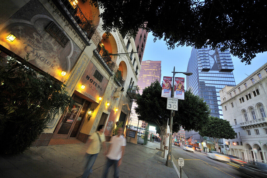 View of Figueroa Avenue in the evening, Downtown, Los Angeles, California, USA, America