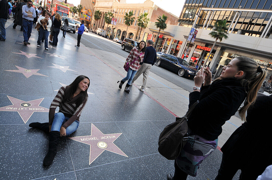 People on Walk of Fame, Stars on Hollywood Boulevard, Hollywood, Los Angeles, California, USA, America