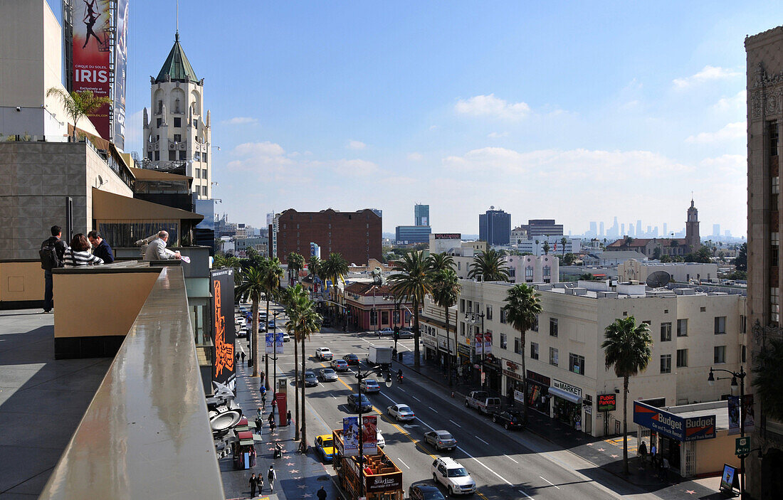 Blick von oben auf den Hollywood Boulevard, Hollywood, Los Angeles, Kalifornien, USA, Amerika