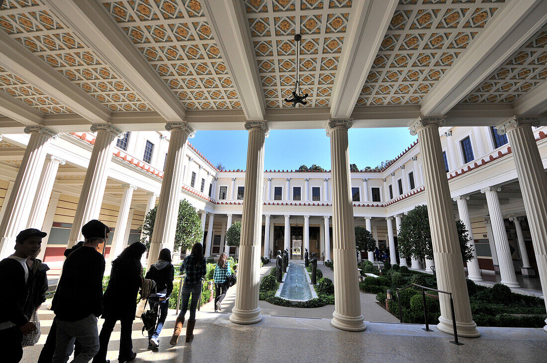 People visiting the Getty Villa, Santa Monica, Los Angeles, California, USA, America