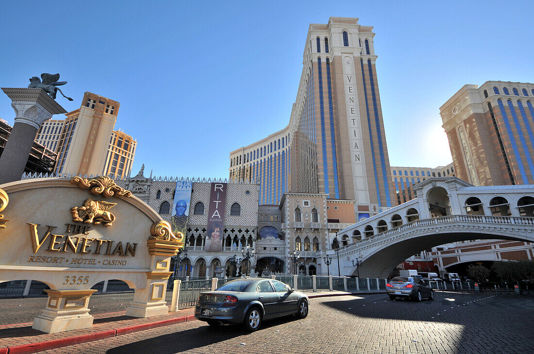 Venetian Hotel on the Strip in the sunlight, Las Vegas, Nevada, USA, America