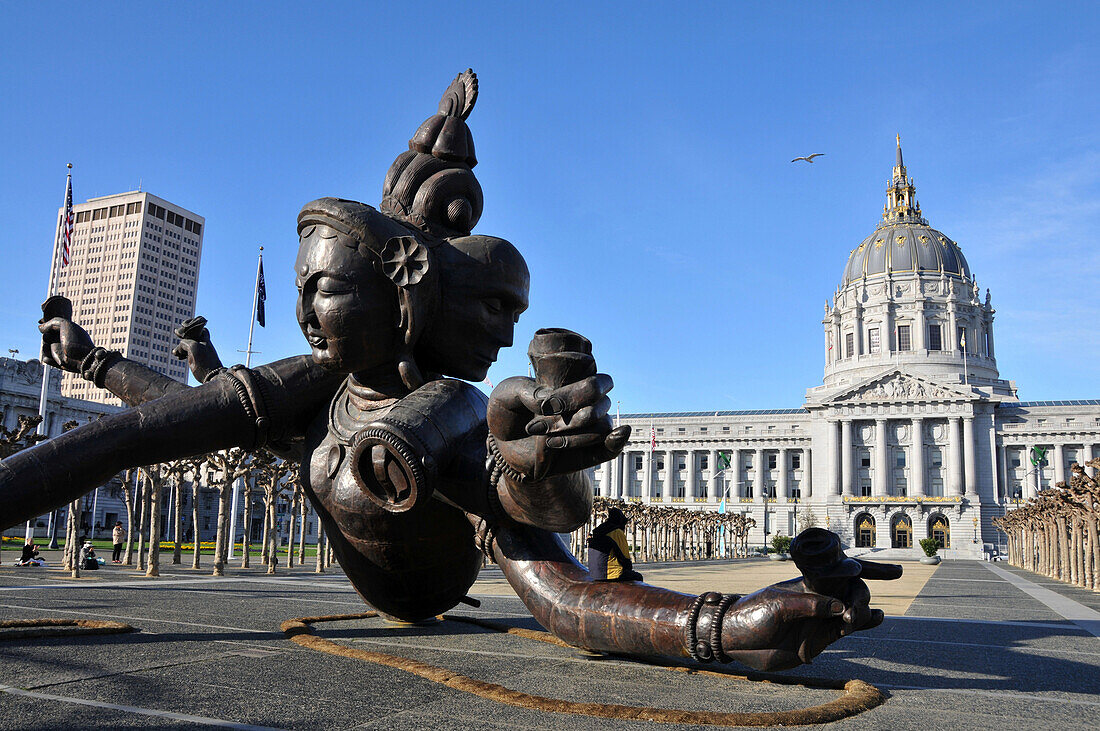 Sculpture in front of the City Hall, San Francisco, California, USA, America