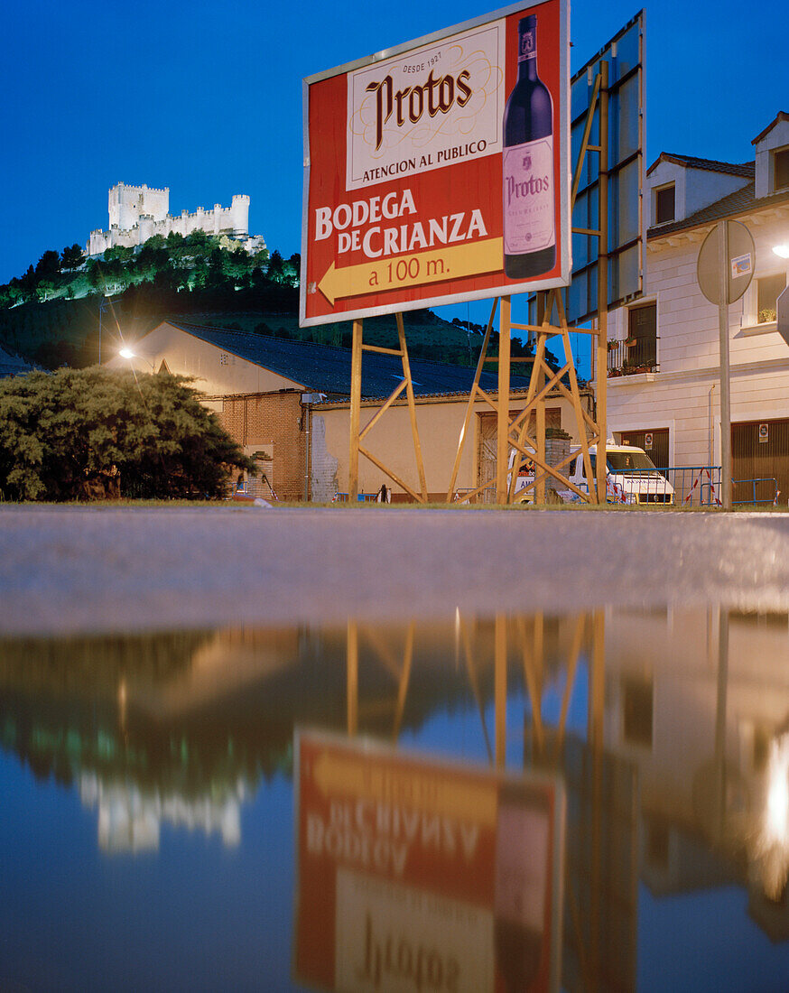 Sign post to Bodega Protos, Penafiel, Castile and León, Spain