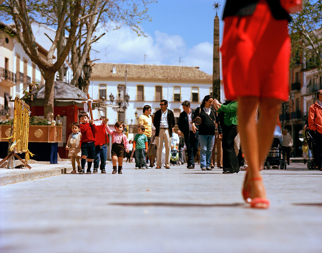 Children carrying cross, Cruz de Mayo, Baeza, Andalusia, Spain