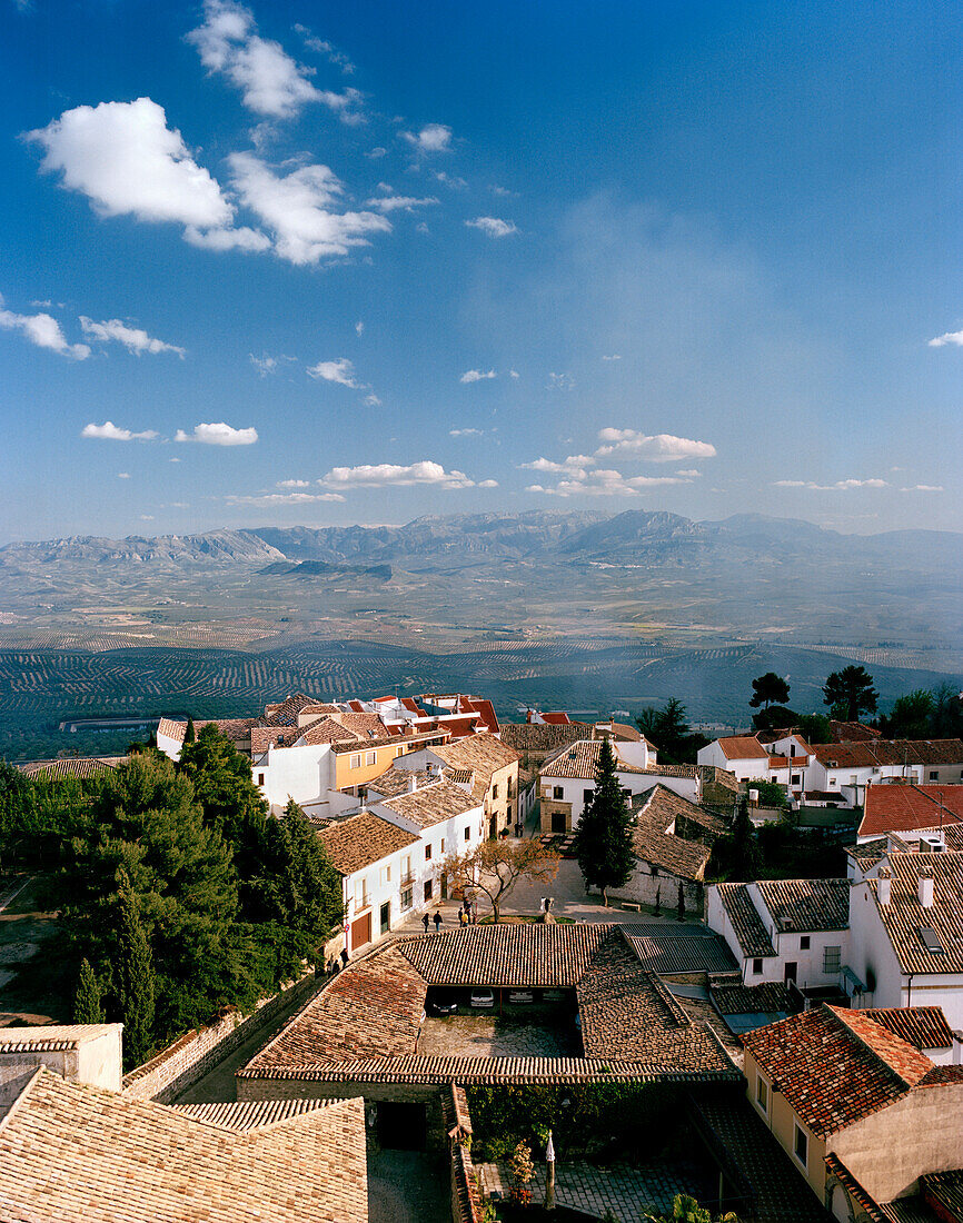 Blick von Kathedrale aus nach Süden, auf Valle Alto- Guadalquivir, Baeza, Andalusien, Spanien