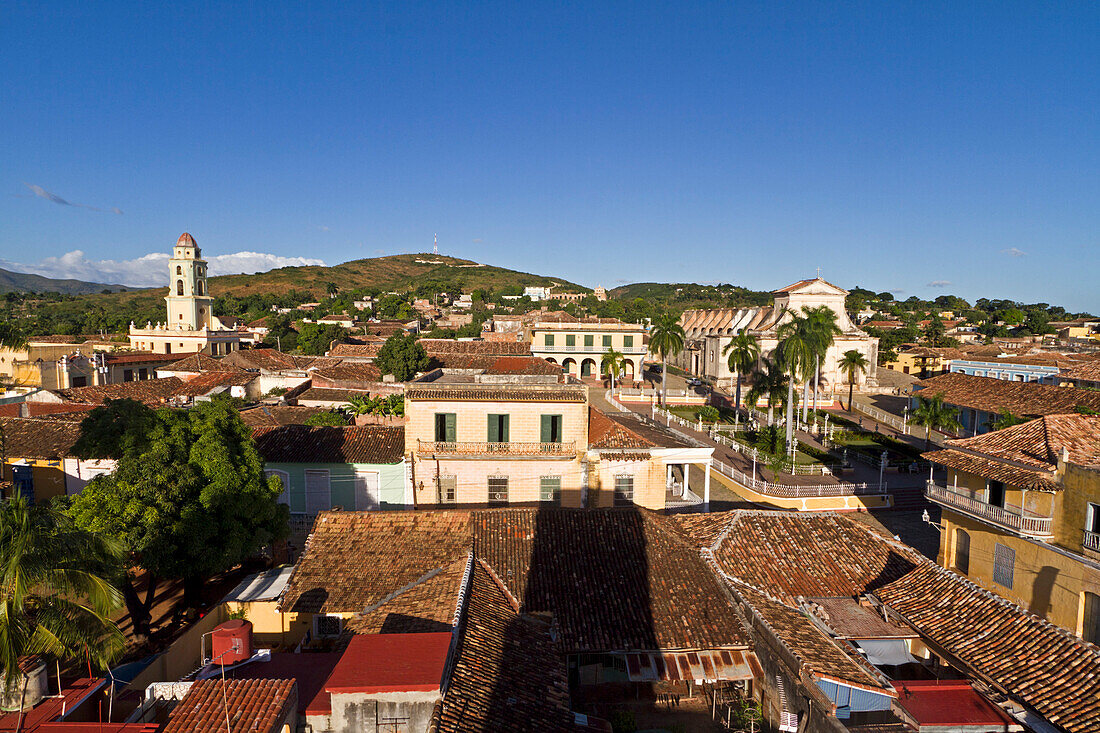 Panoramic view over Trinidad, Plaza Mayor, Convent de San Francisco, Cuba, Greater Antilles, Antilles, Carribean, West Indies, Central America, North America, America