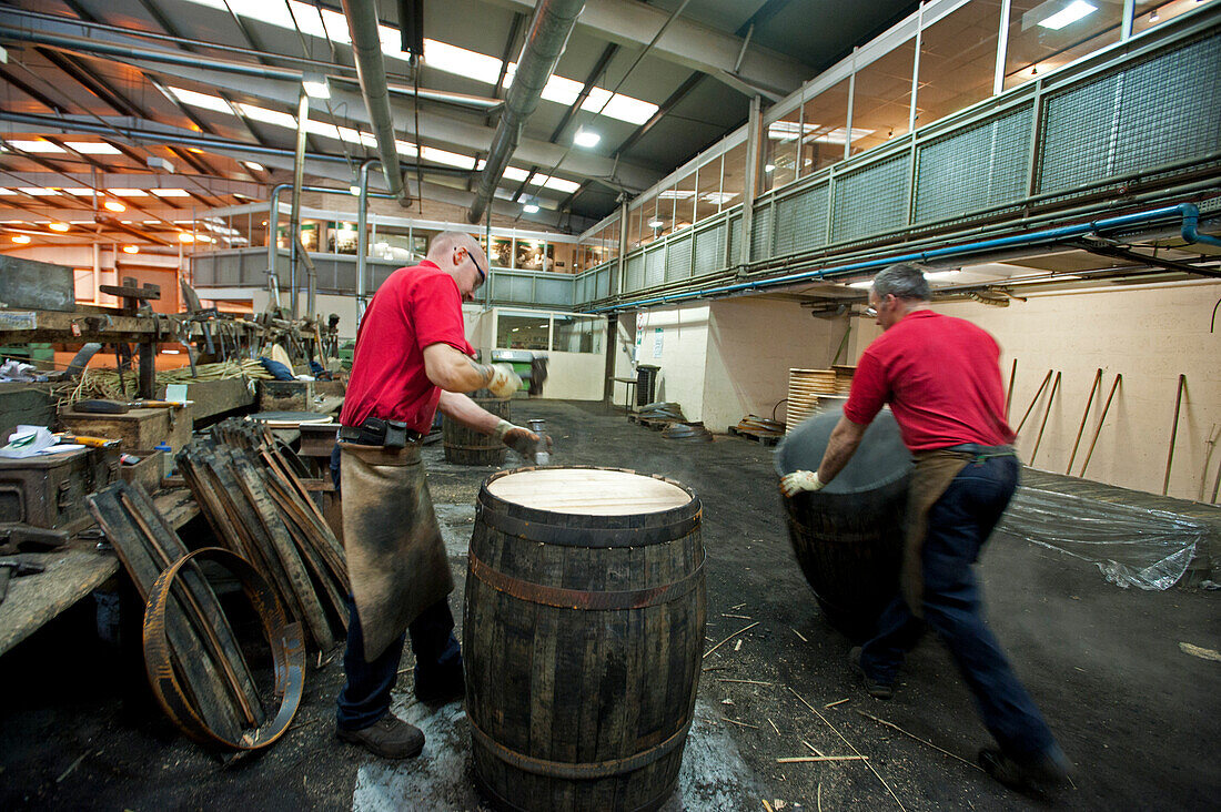 Barrel maker at Speyside Cooperage, Craigellachie, Aberdeenshire, Scotland