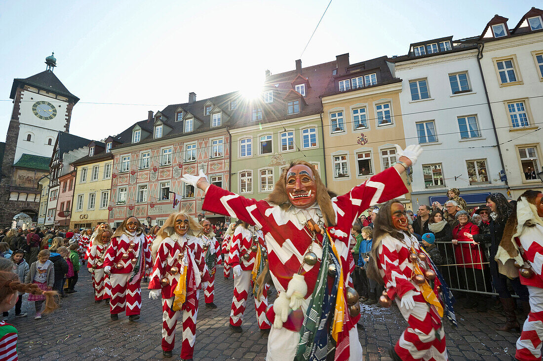 Carnival parade in old town, Freiburg im Breisgau, Baden-Wurttemberg, Germany