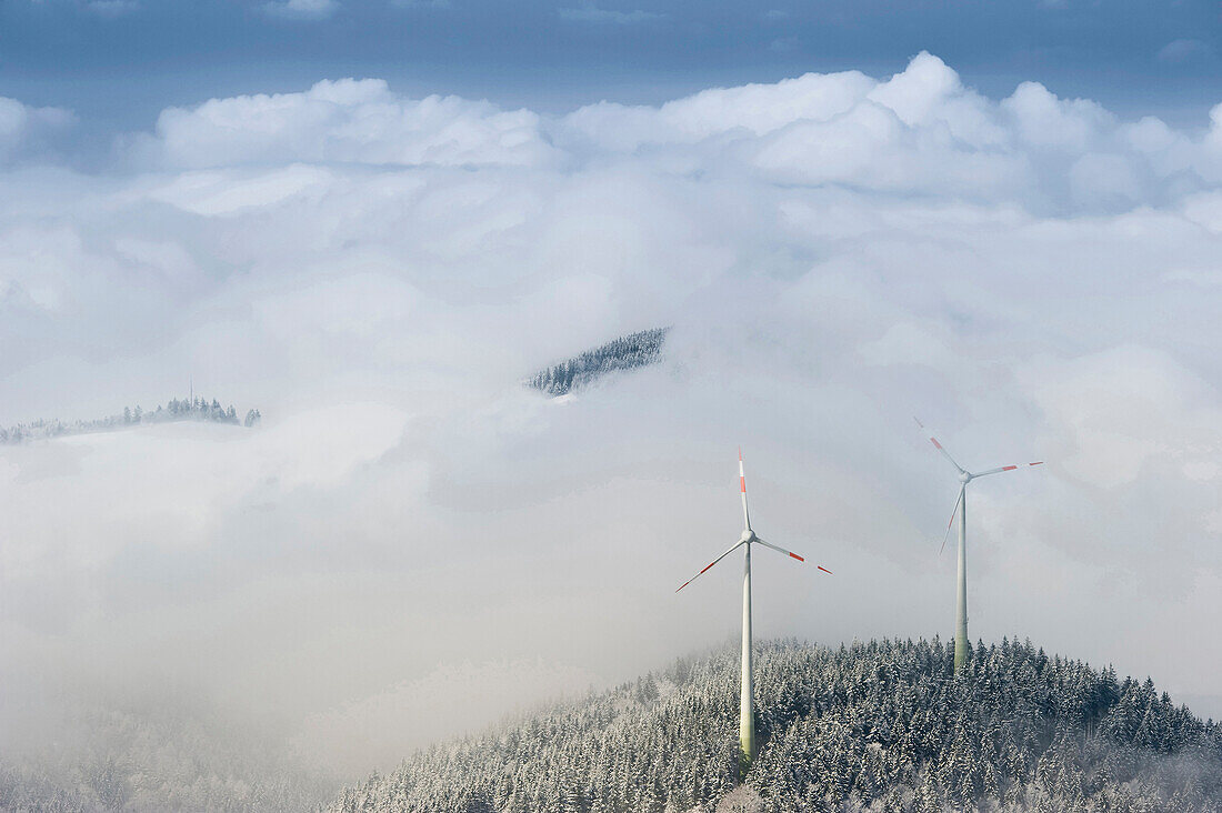 Wind turbines at mount Schauinsland, Freiburg im Breisgau, Black Forest, Baden-Wurttemberg, Germany