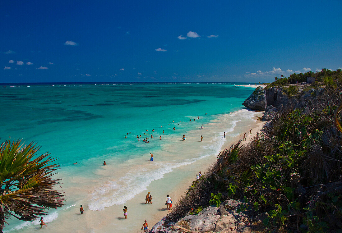 View over the beach at Tulum, Tulum, Quintana Roo, Mexico