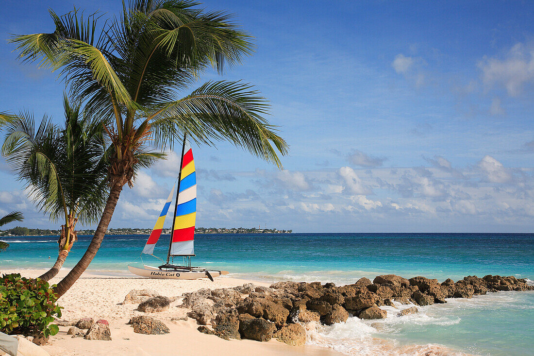 Beach scene with Hobie Cat, Dover Beach, Barbados, Caribbean