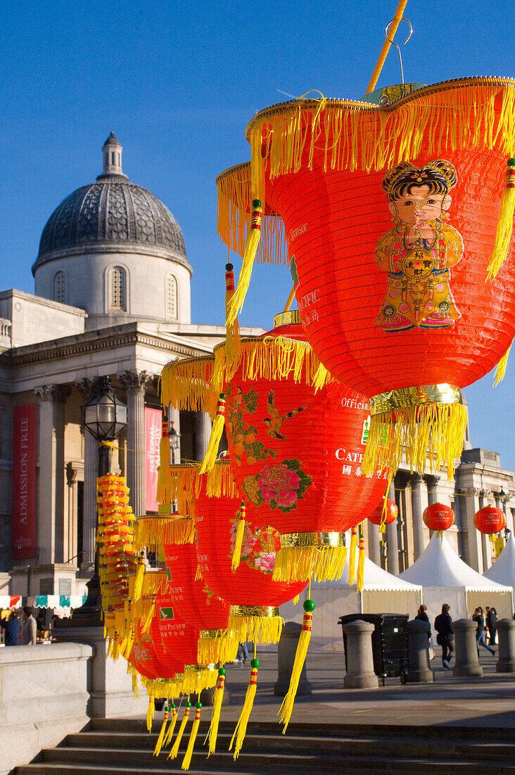 Chinese New Year - paper lanterns and National Gallery, London, UK - England
