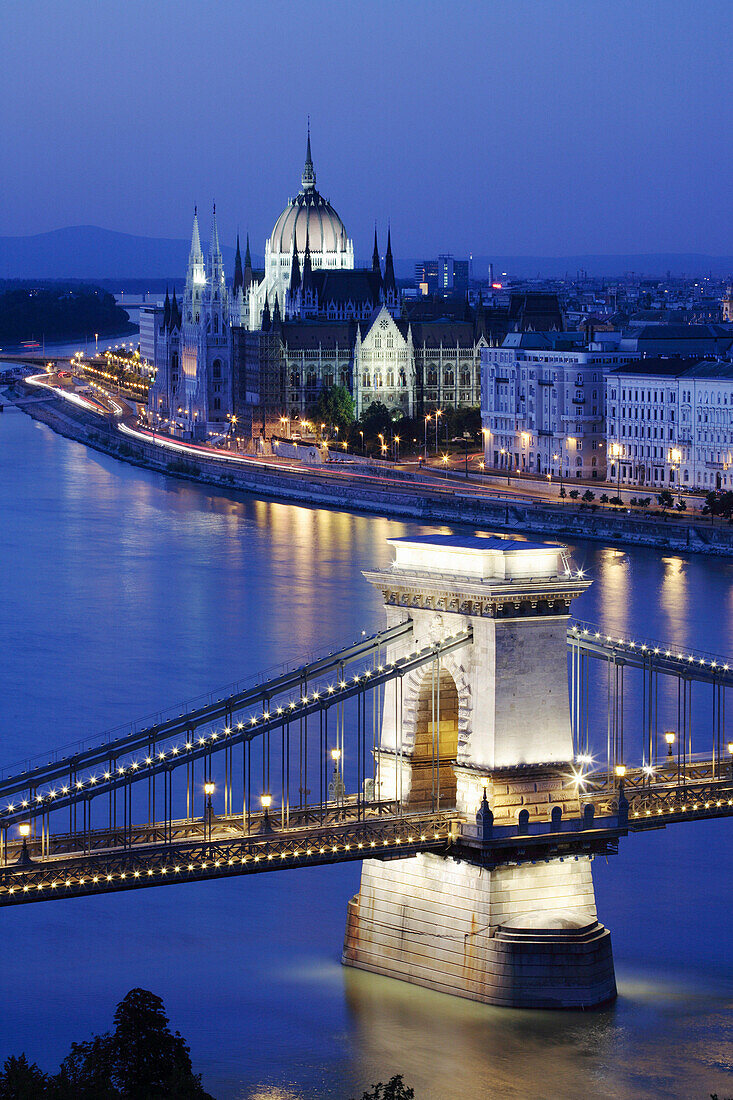 Chain Bridge and Parliament at night, Budapest, Hungary