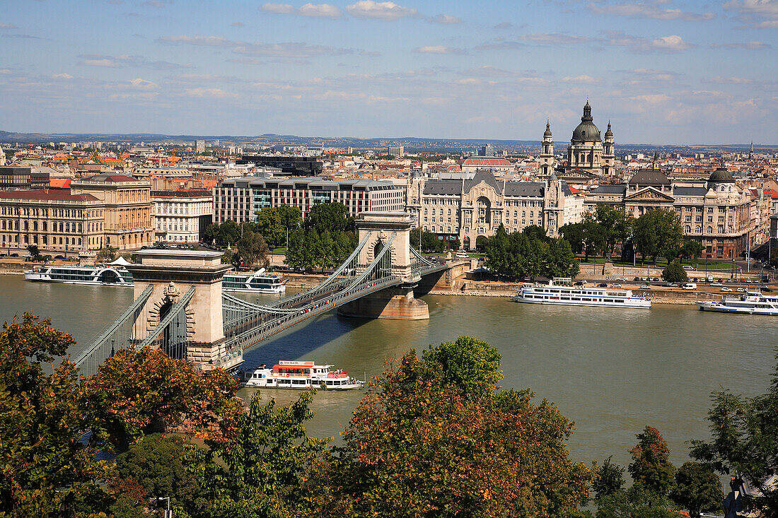 City skyline and Chain Bridge, Budapest, Hungary