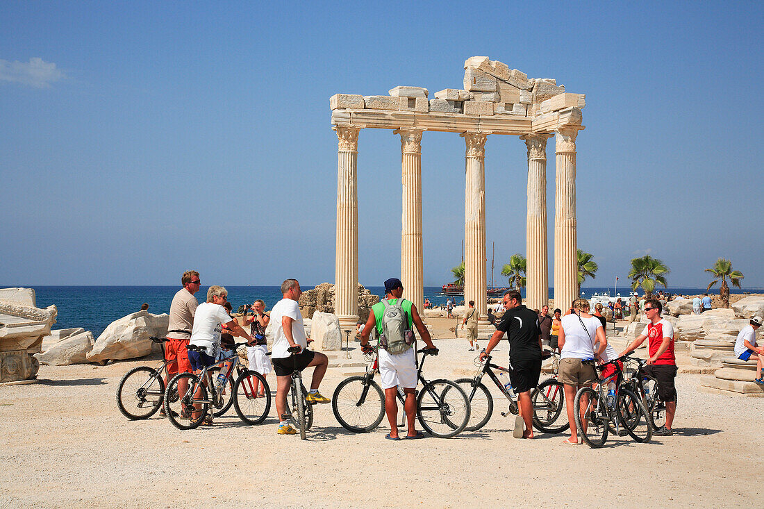 Temple of Apollo and cyclists, Side, Mediterranean, Turkey