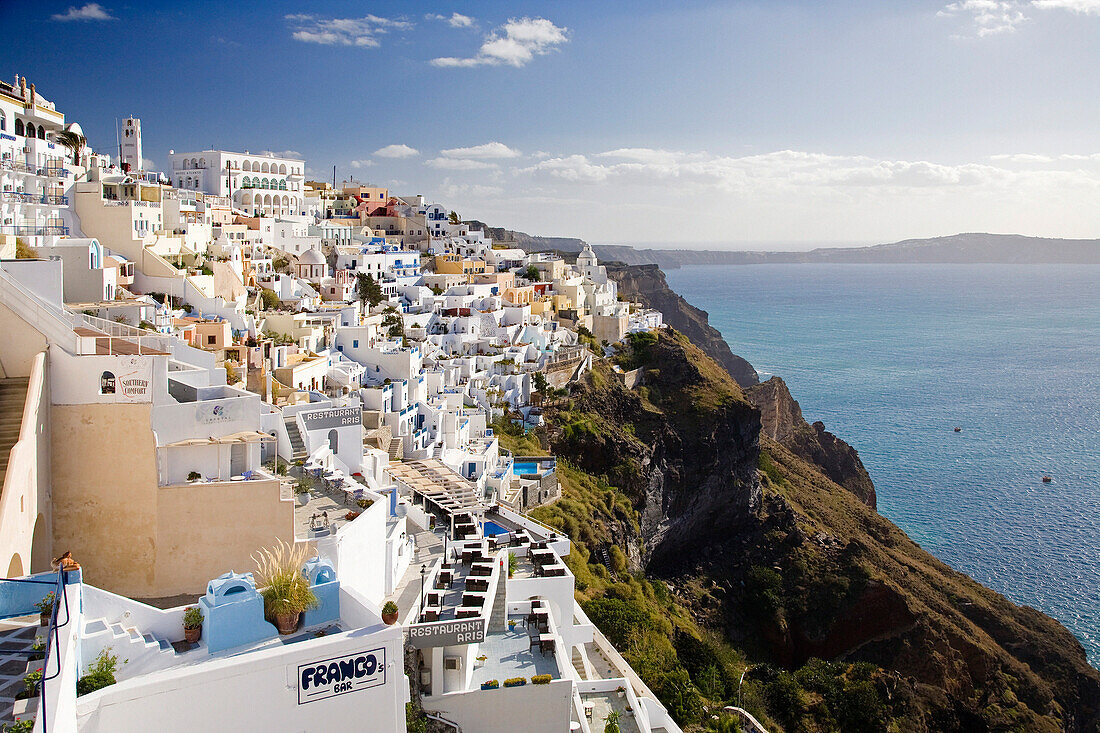 Clifftop town and sea, Fira, Santorini Island, Greek Islands