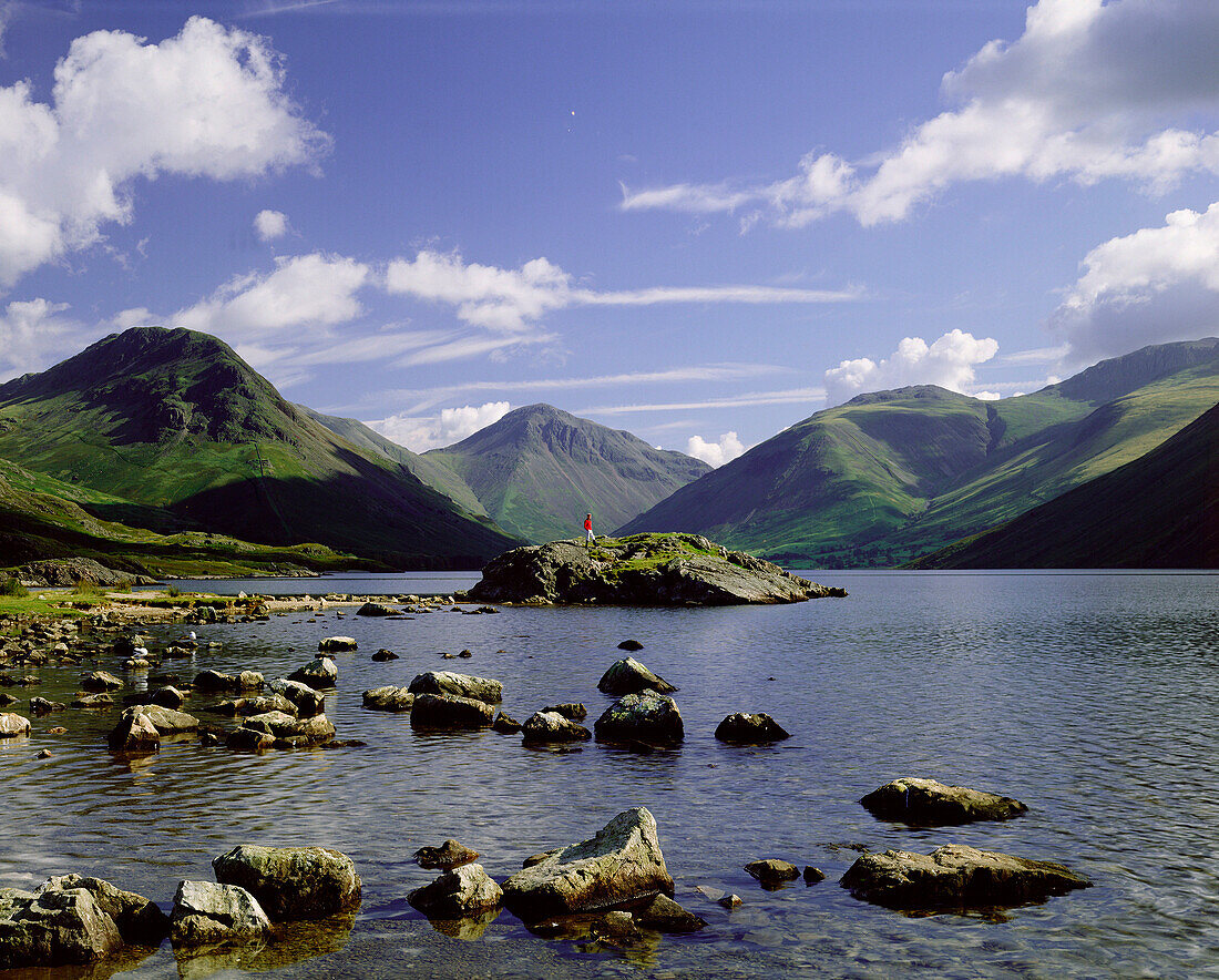 View of lake and mountains, Wastwater, Cumbria, UK - England