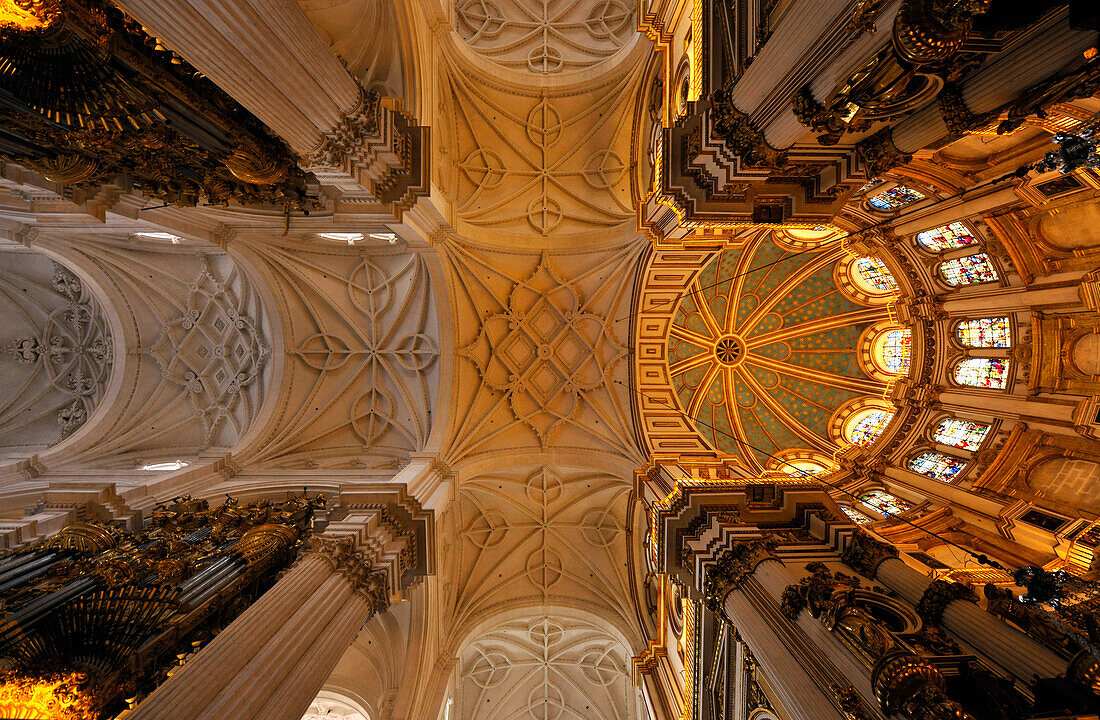 Rich ornament, ceiling of cathedral, Granada, Alhambra, Andalusia, Spain, Mediterranean Countries
