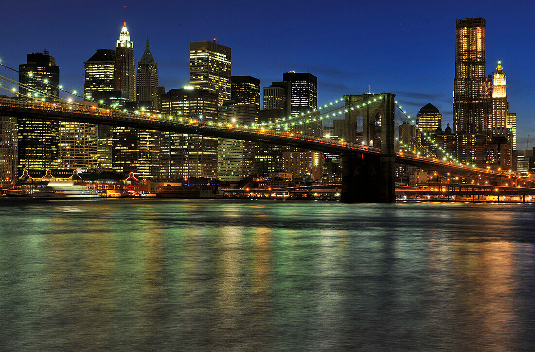 Brooklyn Bridge at night, New York City, New York, USA, North America, America
