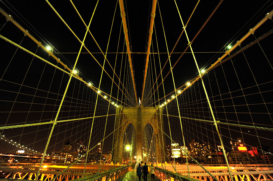 Brooklyn Bridge at night, New York City, New York, USA, North America, America