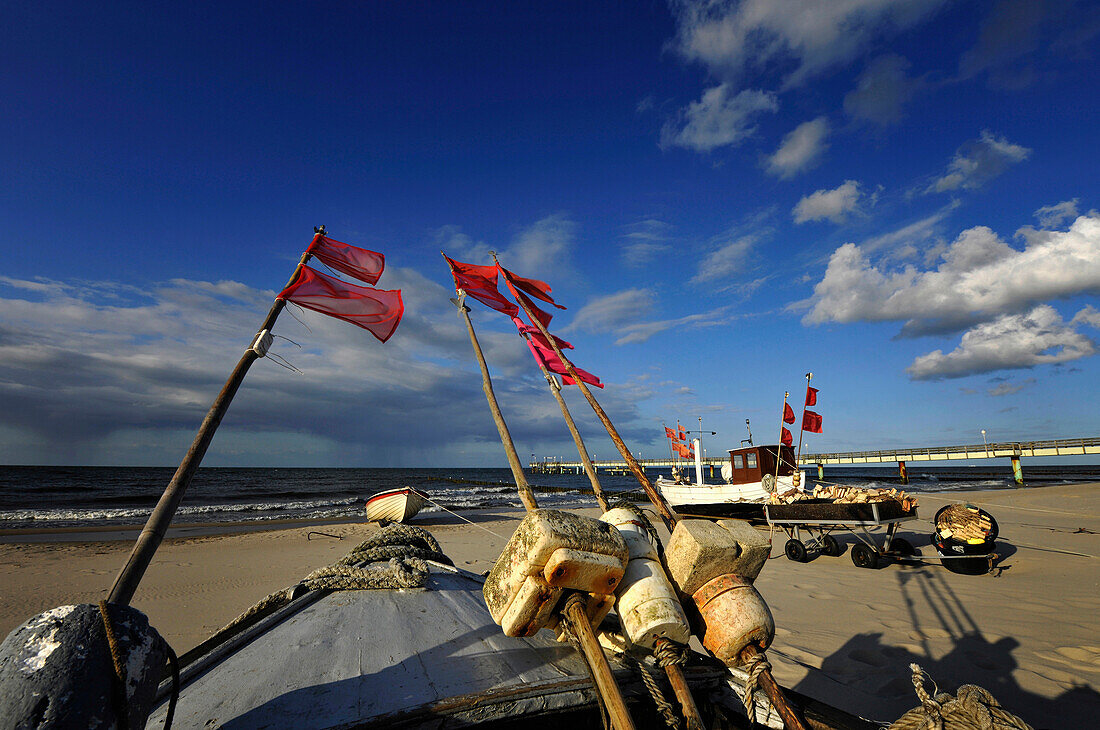 Fishing boats at beach, Koserow, Usedom, Mecklenburg-Western Pomerania, Germany