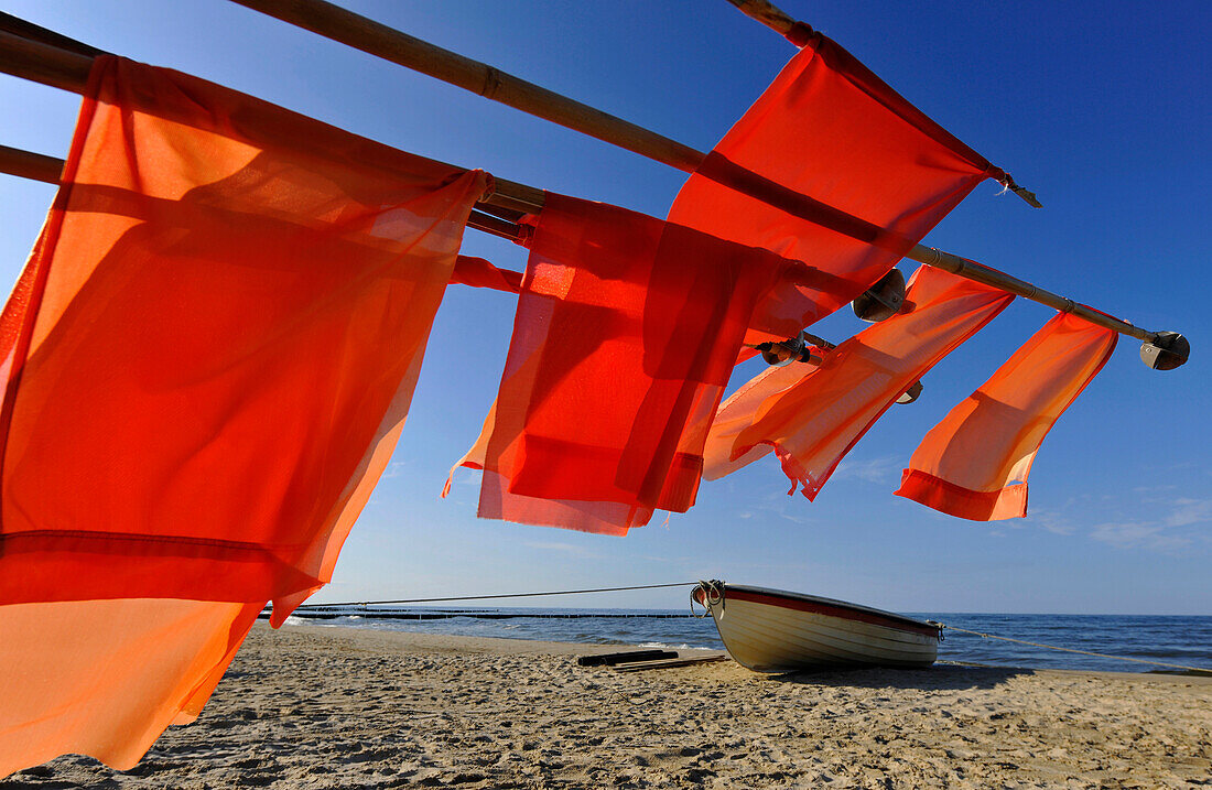 Boat at beach on the Baltic Sea, Ahlbeck, Usedom, Mecklenburg-Western Pomerania, Germany