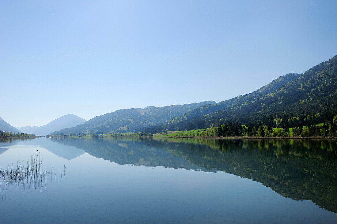 Lake Weissensee in the sunlight, Carinthia, Austria, Europe