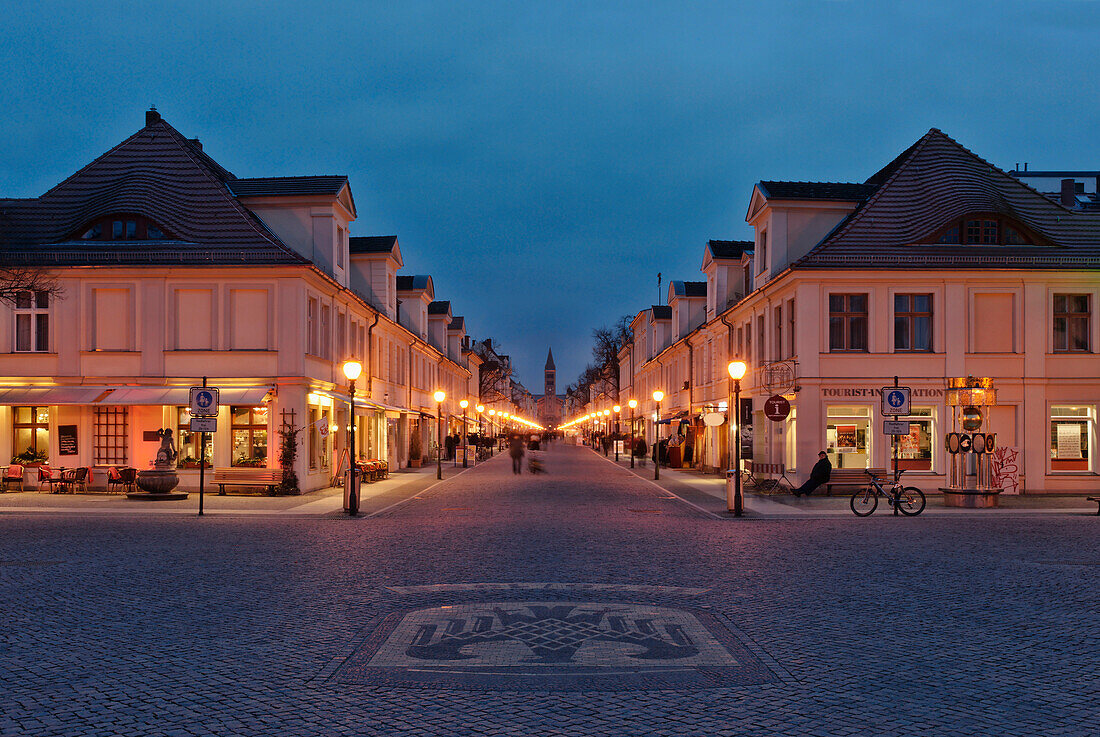 Brandenburg Street and St. Peter and Paul Church at night, Potsdam, Brandenburg, Germany, Europe