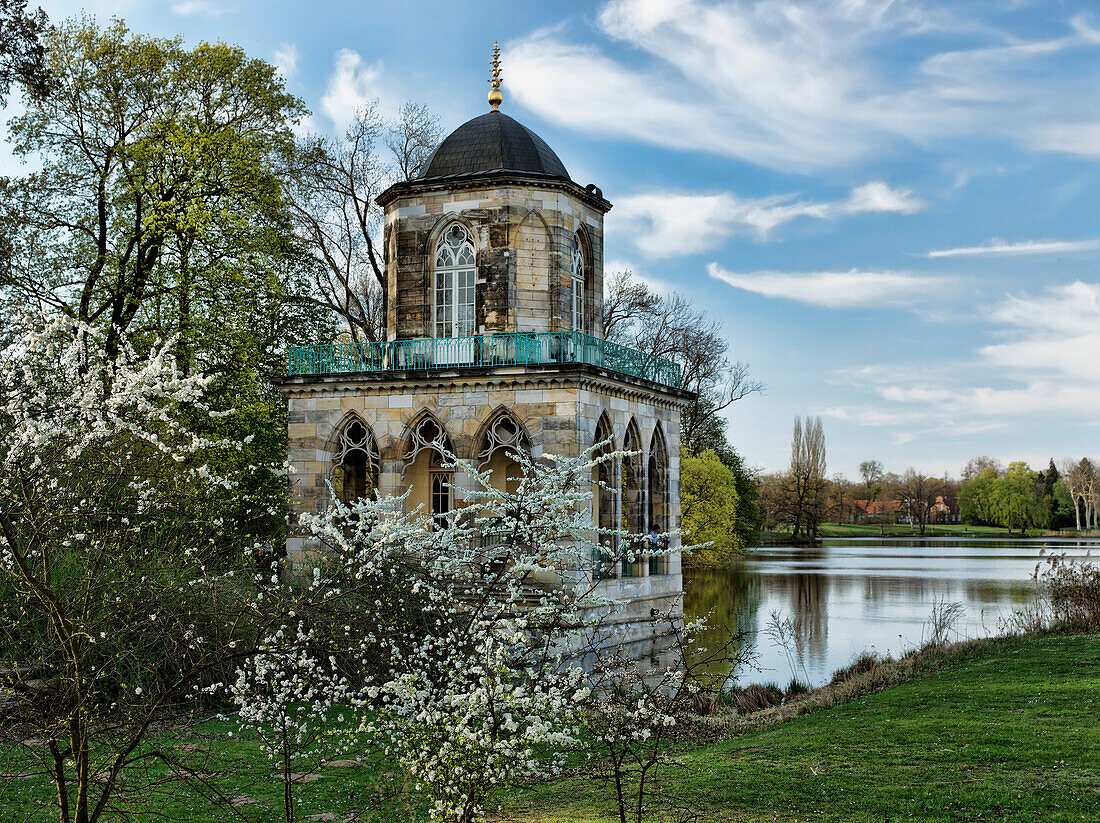 Gothic library at lake Heiliger See, New Garden, Potsdam, Brandenburg, Germany, Europe