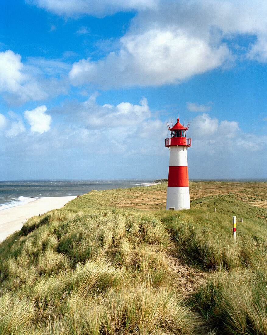 Lighthouse in the dunes, Ellenbogen, List, Sylt island, Schleswig-Holstein, Germany