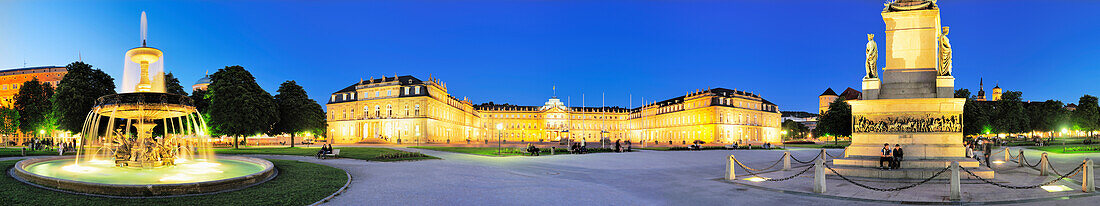 Illuminated castle Neues Schloss in the evening, Stuttgart, Baden-Wuerttemberg, Germany, Europe