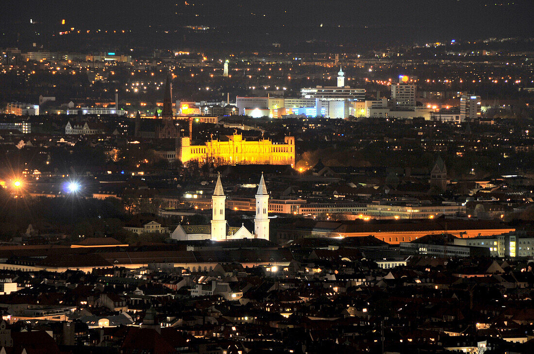 View from the Olympic tower to the church of St. Ludwig and Maximilianeum, Munich, Germany