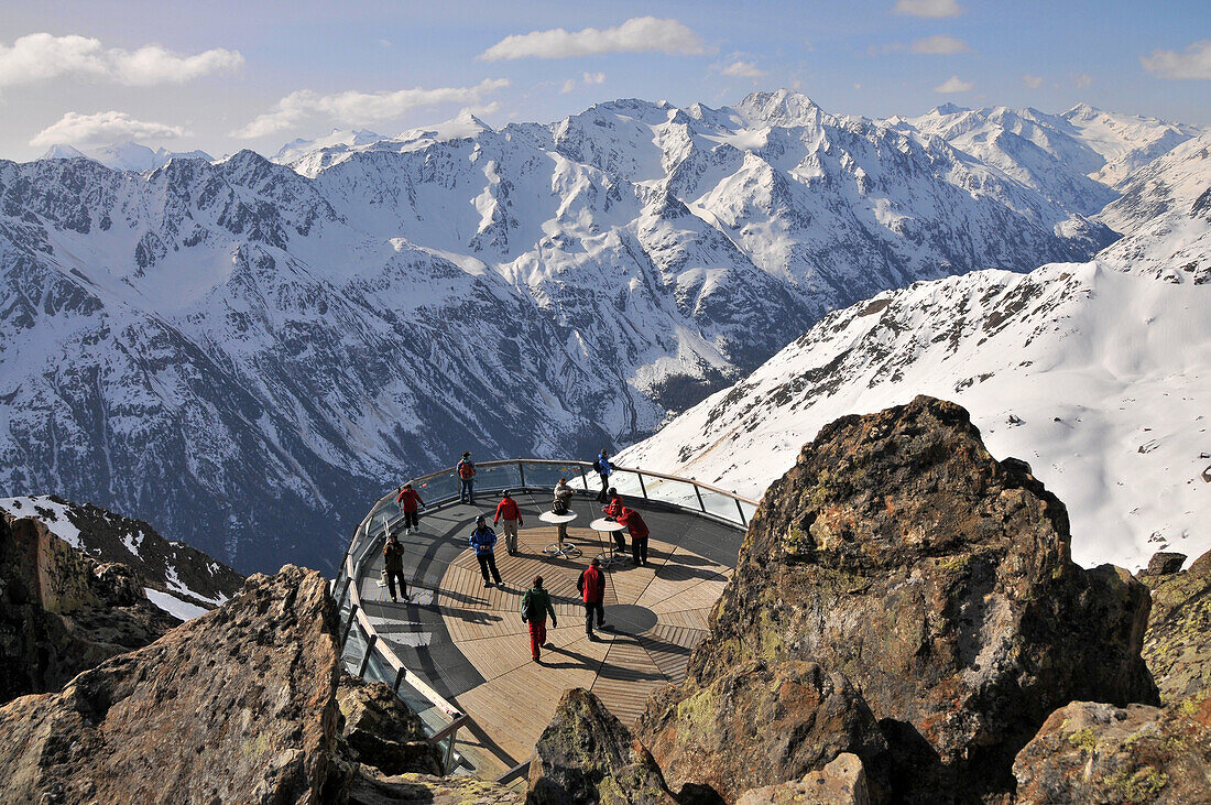Observation platform on the top of Gaislachkogel, Winter in Tyrol, Soelden, Oetztal, Tyrol, Austria