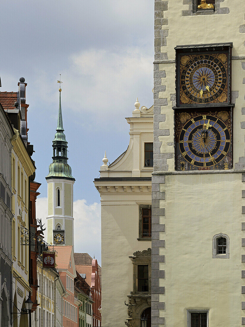 Old Town Hall with tower and tower clocks, Untermarkt, Goerlitz, Saxony, Germany