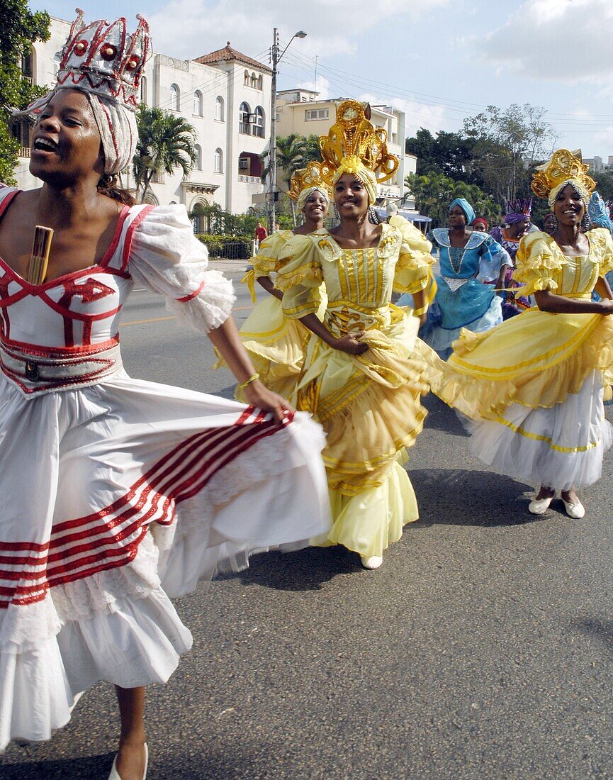 Youth dressed as orishas African deities in a parade in Havana Cuba