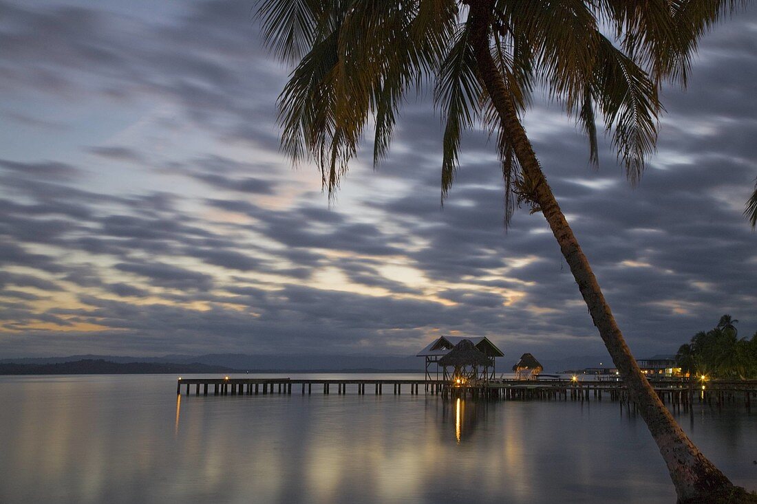 Jetty at sunset, Carenero Island, Bocas del Toro Province, Panama
