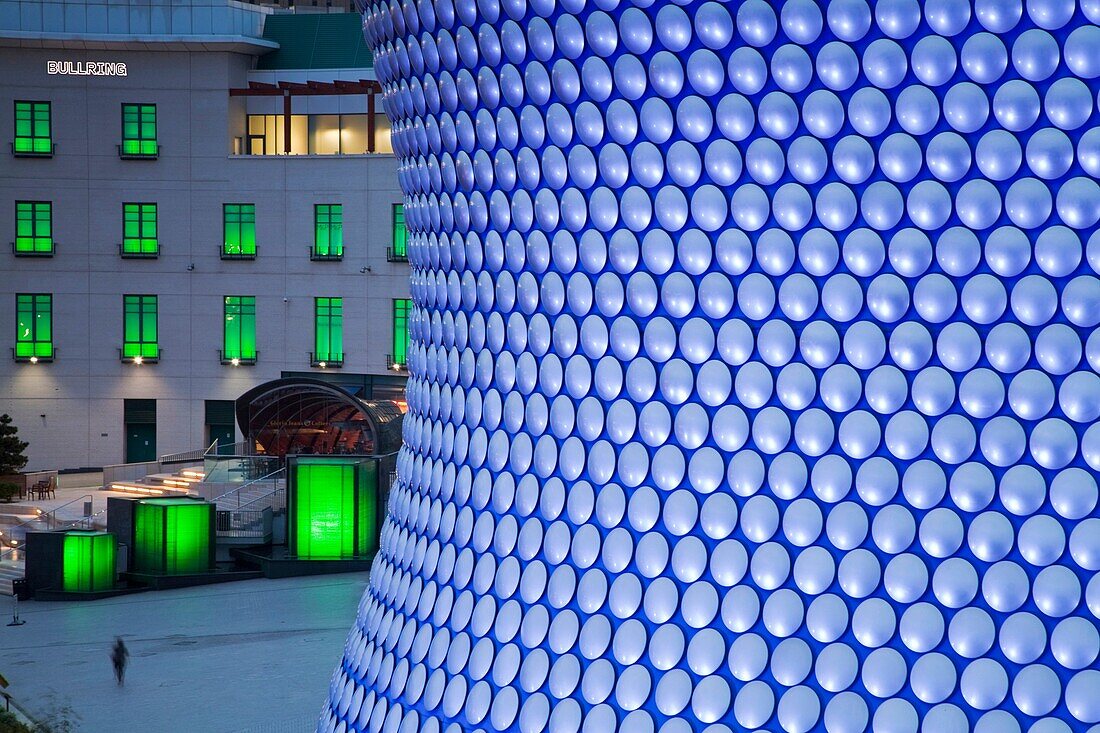 Bull Ring shopping center and Selfridges building at night, Birmingham, West Midlands, England, UK