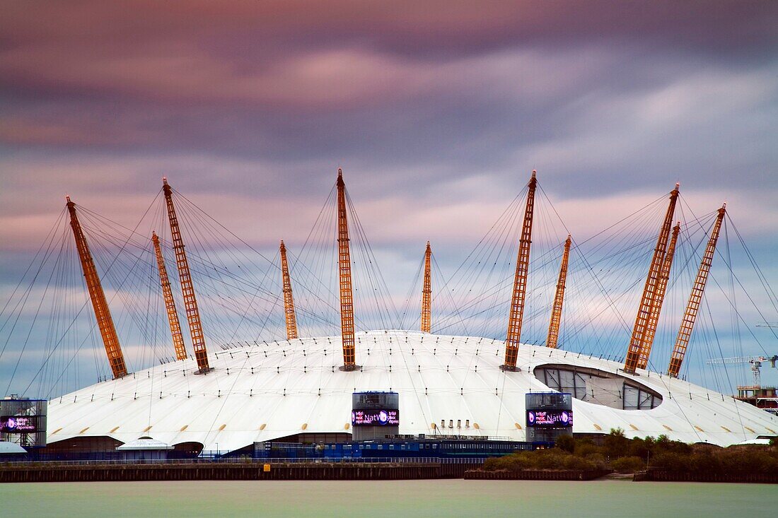 Aerial view of O2 Arena former Millennium Dome, Greenwich, London, England, UK