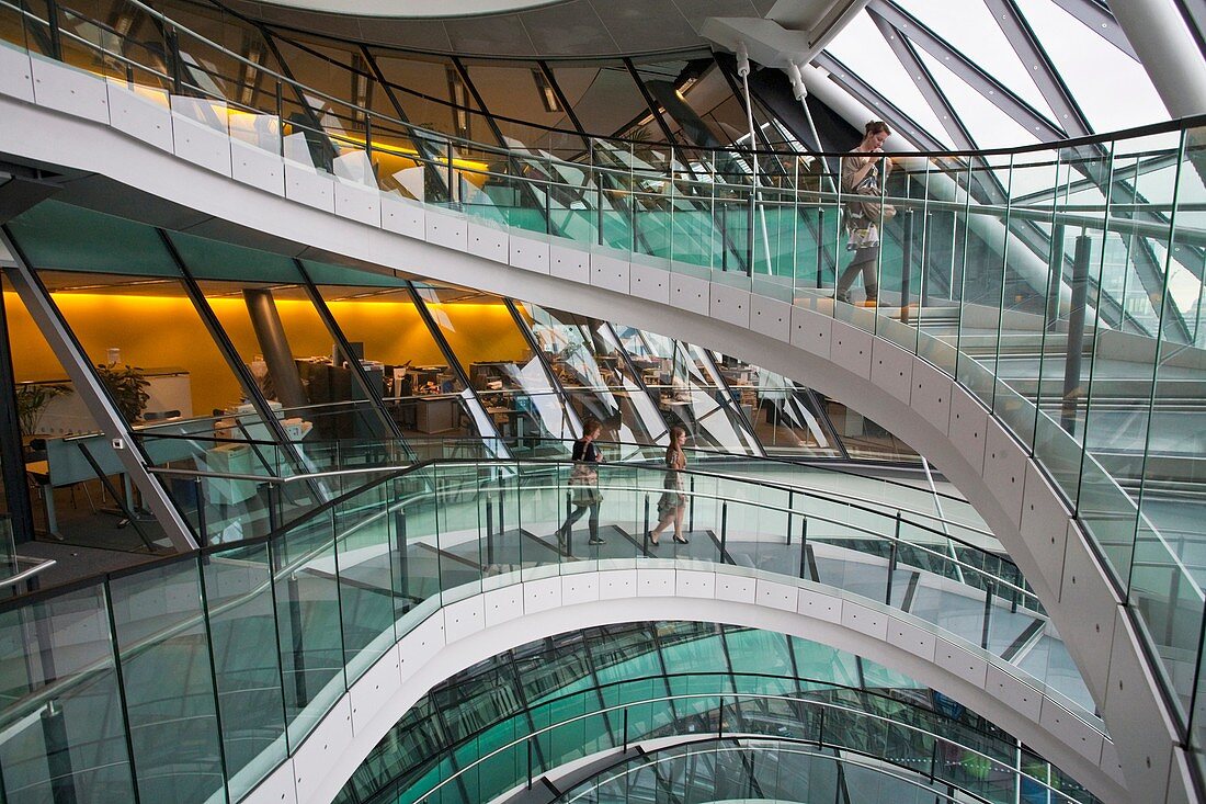 Spiral staircase, City Hall designed by Sir Norman Foster, London, England, UK