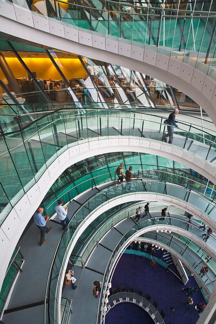 Spiral staircase, City Hall designed by Sir Norman Foster, London, England, UK