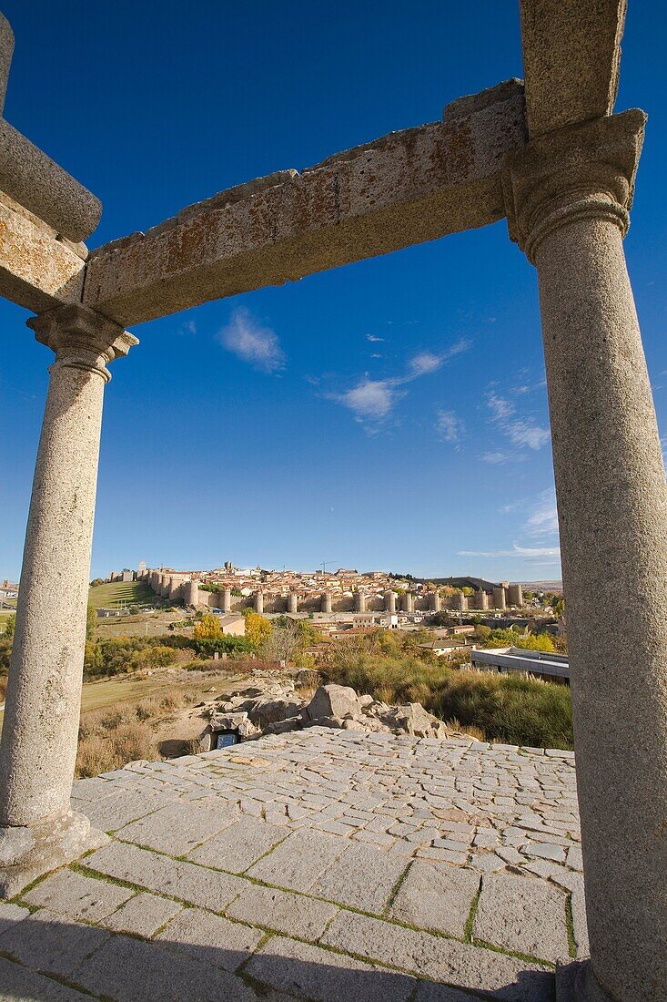 Los Cuatro Postes (The Four Poles) and general view of Ã?vila. Castilla LeÃ³n. Spain