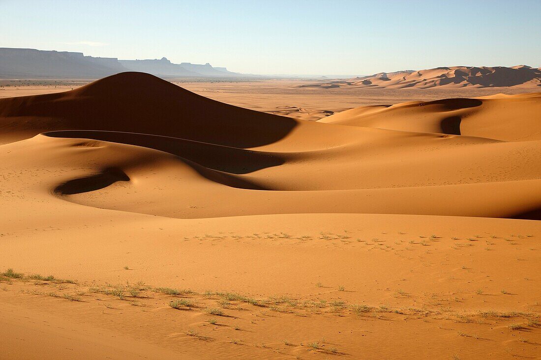 Sand dune and Akakus massif near Ghat, Wadi Tanezzouft, Ghat, Libia