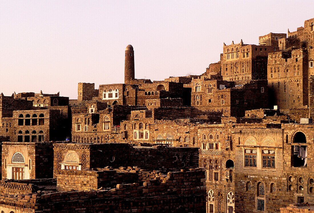 Asia, Yemen, Thula, Himyarite period, the town is very well preserved and includes traditional houses and mosques, stone houses view