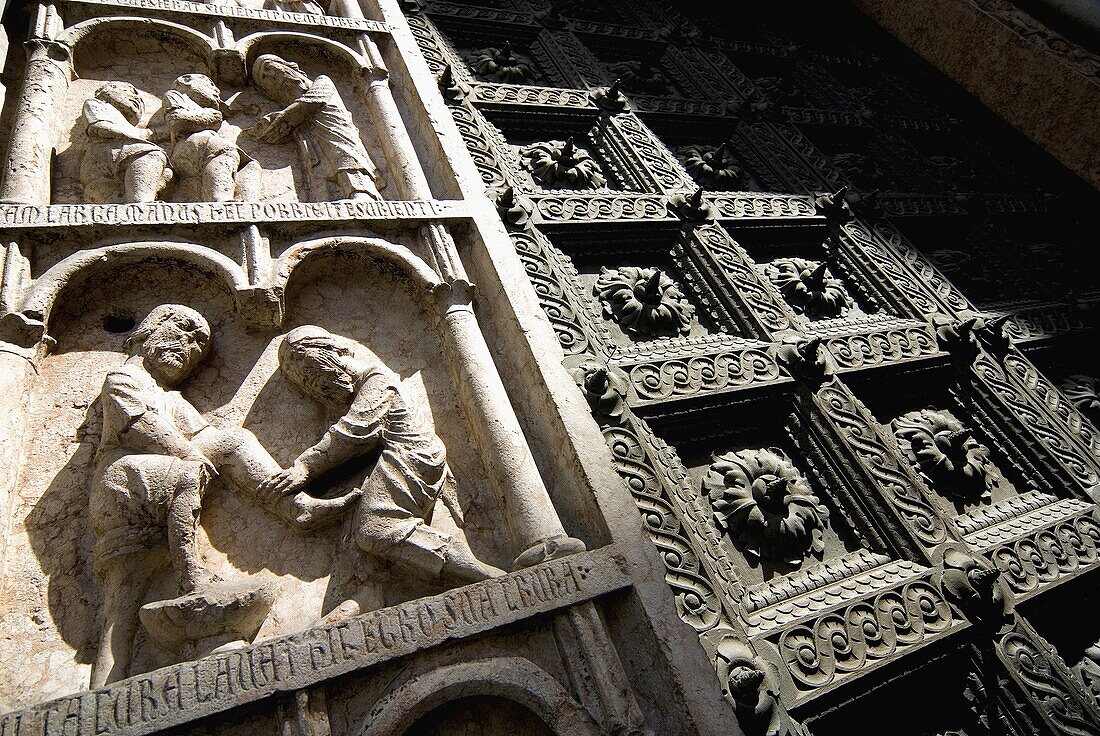 Detail of door, baptistery of Parma. Emilia-Romagna, Italy