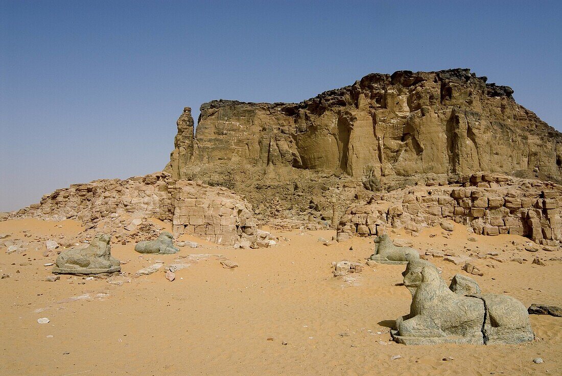 Ruins of the temple of Amun at the foot of Jebel Barkal near Karima town, Northern State, Nubia, Sudan