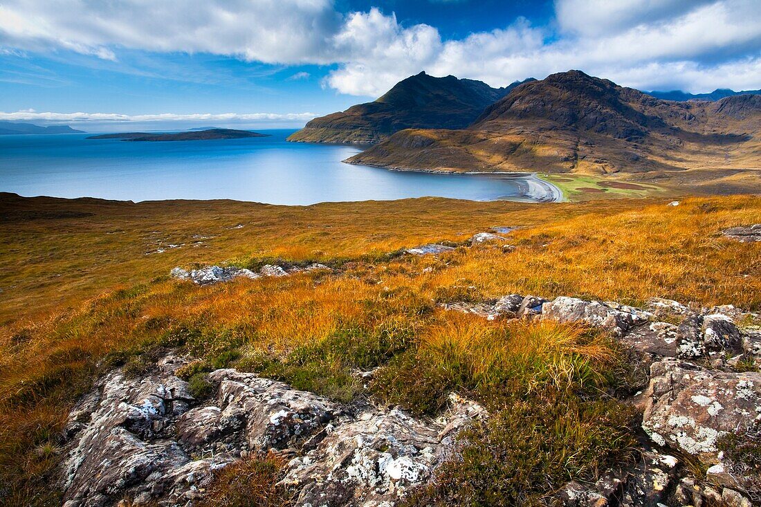 Scotland, Isle of Skye, Loch Scavaig Looking across Loch Scavaig towards the Cuillin Hills and the Isle of Soay
